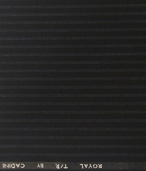 Cadini Italy Men's by Siyaram's Black Terry Rayon White Stripes Unstitched Trouser or Modi Jacket Fabric (1.30 Mtr)