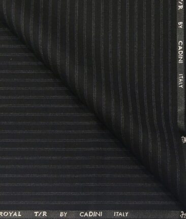 Cadini Italy Men's by Siyaram's Black Terry Rayon White Stripes Unstitched Trouser or Modi Jacket Fabric (1.30 Mtr)