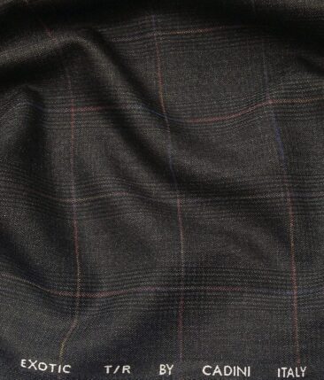 Cadini Italy Men's by Siyaram's Dark Grey Terry Rayon Checks Unstitched Suiting Fabric - 3.75 Meter