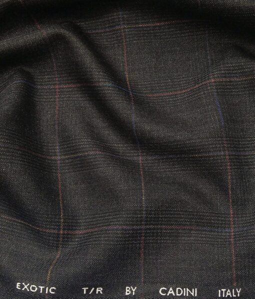 Cadini Italy Men's by Siyaram's Dark Grey Terry Rayon Checks Unstitched Suiting Fabric - 3.75 Meter