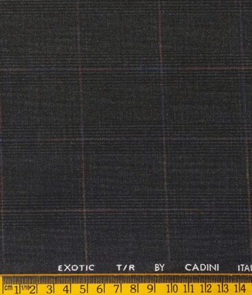 Cadini Italy Men's by Siyaram's Dark Grey Terry Rayon Checks Unstitched Suiting Fabric - 3.75 Meter