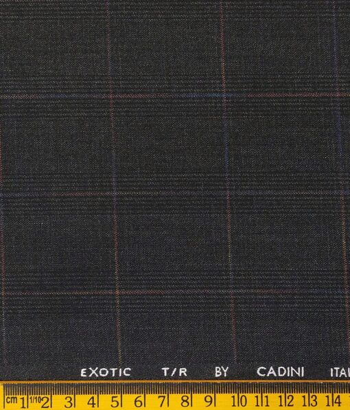 Cadini Italy Men's by Siyaram's Dark Grey Terry Rayon Checks Unstitched Suiting Fabric - 3.75 Meter