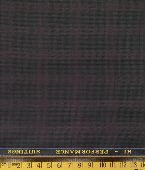 Cadini Italy Men's by Siyaram's Blackish Grey Terry Rayon Maroon Checks Unstitched Suiting Fabric - 3.75 Meter