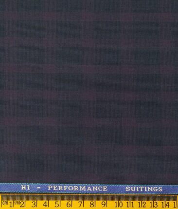 Cadini Italy Men's by Siyaram's Dark Blue Terry Rayon Purple Checks Unstitched Suiting Fabric - 3.75 Meter