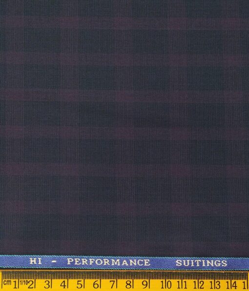 Cadini Italy Men's by Siyaram's Dark Blue Terry Rayon Purple Checks Unstitched Suiting Fabric - 3.75 Meter