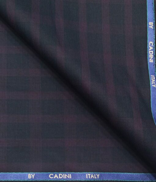 Cadini Italy Men's by Siyaram's Dark Blue Terry Rayon Purple Checks Unstitched Suiting Fabric - 3.75 Meter