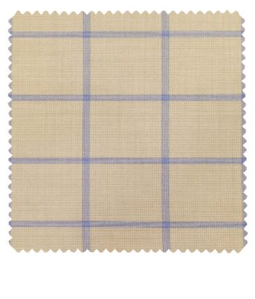 Cadini Italy Men's by Siyaram's Beige Terry Rayon Blue Broad Checks Unstitched Suiting Fabric - 3.75 Meter
