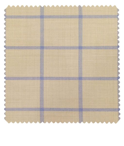 Cadini Italy Men's by Siyaram's Beige Terry Rayon Blue Broad Checks Unstitched Suiting Fabric - 3.75 Meter