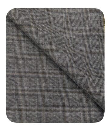 Cadini Italy Men's by Siyaram's Grey Self Checks Super 100's 20% Merino Wool Unstitched Trouser or Modi Jacket Fabric (1.30 Mtr)