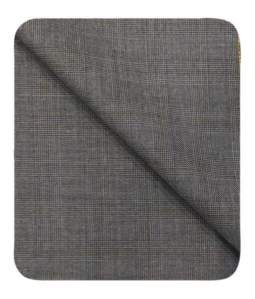 Cadini Italy Men's by Siyaram's Grey Self Checks Super 100's 20% Merino Wool Unstitched Trouser or Modi Jacket Fabric (1.30 Mtr)