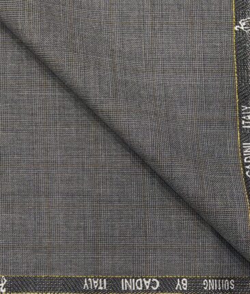 Cadini Italy Men's by Siyaram's Grey Self Checks Super 100's 20% Merino Wool Unstitched Trouser or Modi Jacket Fabric (1.30 Mtr)