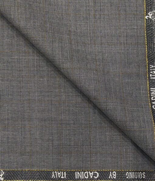Cadini Italy Men's by Siyaram's Grey Self Checks Super 100's 20% Merino Wool Unstitched Trouser or Modi Jacket Fabric (1.30 Mtr)