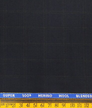 Cadini Italy Men's by Siyaram's Dark Blue 20% Merino Wool Super 90's Green Checks Unstitched Suiting Fabric - 3.75 Meter