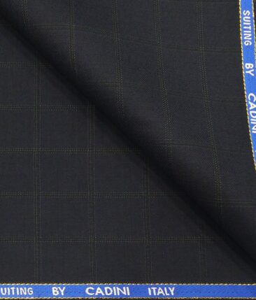 Cadini Italy Men's by Siyaram's Dark Blue 20% Merino Wool Super 90's Green Checks Unstitched Suiting Fabric - 3.75 Meter