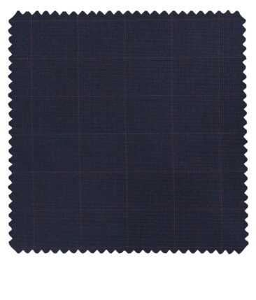 Cadini Italy Men's by Siyaram's Dark Blue 20% Merino Wool Super 90's Pink Checks Unstitched Suiting Fabric - 3.75 Meter