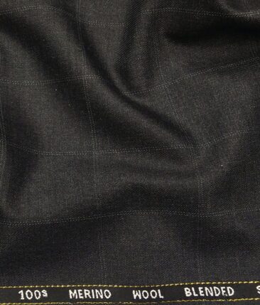 Cadini Italy Men's by Siyaram's Dark Grey 20% Merino Wool Super 100's Self Checks Unstitched Suiting Fabric - 3.75 Meter