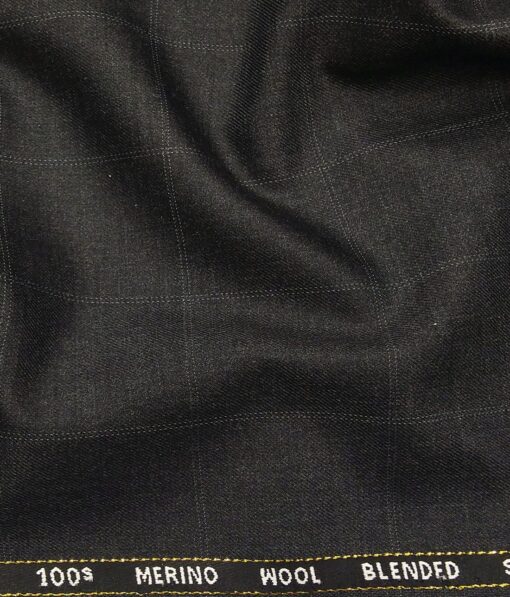 Cadini Italy Men's by Siyaram's Dark Grey 20% Merino Wool Super 100's Self Checks Unstitched Suiting Fabric - 3.75 Meter