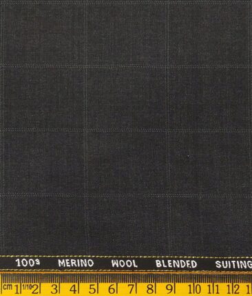 Cadini Italy Men's by Siyaram's Dark Grey 20% Merino Wool Super 100's Self Checks Unstitched Suiting Fabric - 3.75 Meter