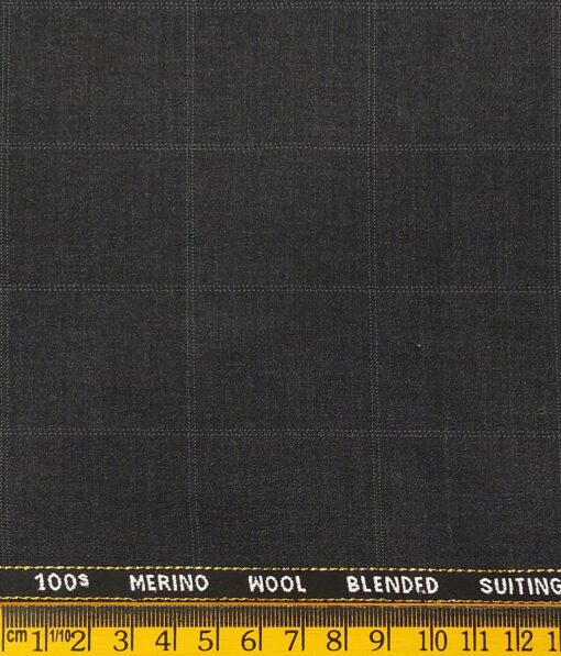 Cadini Italy Men's by Siyaram's Dark Grey 20% Merino Wool Super 100's Self Checks Unstitched Suiting Fabric - 3.75 Meter