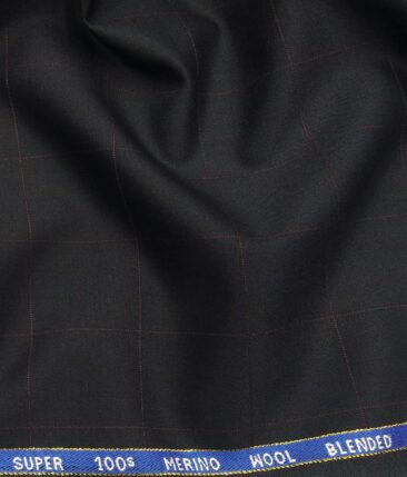 Cadini Italy Men's by Siyaram's Dark Navy Blue 20% Merino Wool Super 100's Pink Checks Unstitched Suiting Fabric - 3.75 Meter