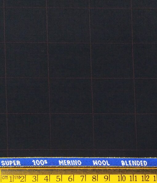 Cadini Italy Men's by Siyaram's Dark Navy Blue 20% Merino Wool Super 100's Pink Checks Unstitched Suiting Fabric - 3.75 Meter