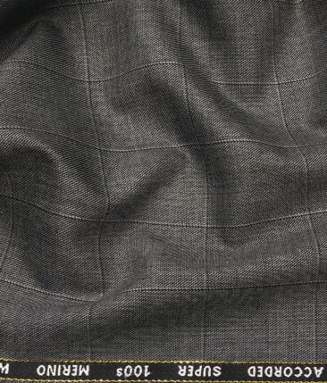 Cadini Italy Men's by Siyaram's Worsted Grey 20% Merino Wool Super 100's Self Broad Checks Unstitched Suiting Fabric - 3.75 Meter