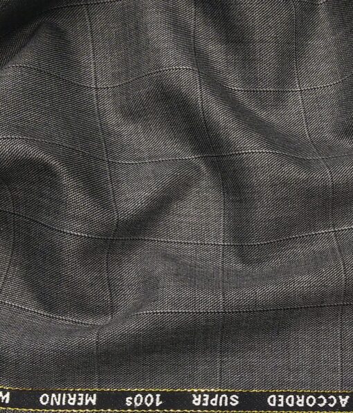 Cadini Italy Men's by Siyaram's Worsted Grey 20% Merino Wool Super 100's Self Broad Checks Unstitched Suiting Fabric - 3.75 Meter