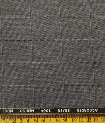 Cadini Italy Men's by Siyaram's Worsted Grey 20% Merino Wool Super 100's Self Broad Checks Unstitched Suiting Fabric - 3.75 Meter