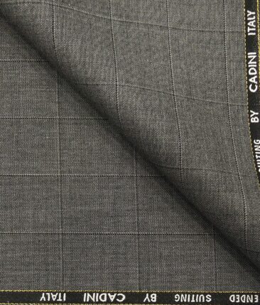 Cadini Italy Men's by Siyaram's Worsted Grey 20% Merino Wool Super 100's Self Broad Checks Unstitched Suiting Fabric - 3.75 Meter