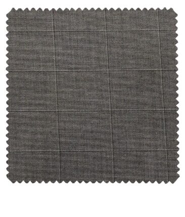Cadini Italy Men's by Siyaram's Worsted Grey 20% Merino Wool Super 100's Self Broad Checks Unstitched Suiting Fabric - 3.75 Meter