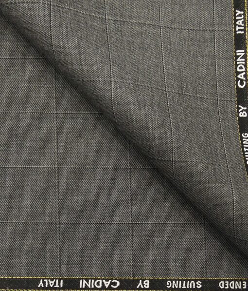 Cadini Italy Men's by Siyaram's Worsted Grey 20% Merino Wool Super 100's Self Broad Checks Unstitched Suiting Fabric - 3.75 Meter