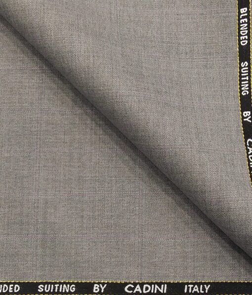 Cadini Italy Men's by Siyaram's Light Worsted Grey 20% Merino Wool Super 100's Self Checks Unstitched Suiting Fabric - 3.75 Meter