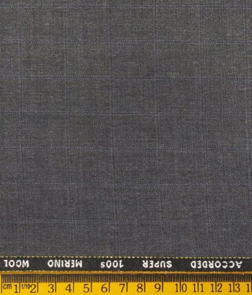Cadini Italy Men's by Siyaram's Worsted Grey 20% Merino Wool Super 100's Blue Checks Unstitched Suiting Fabric - 3.75 Meter