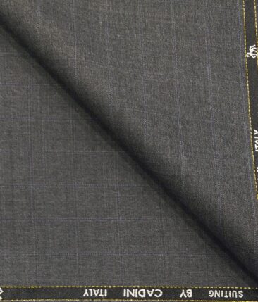 Cadini Italy Men's by Siyaram's Worsted Grey 20% Merino Wool Super 100's Blue Checks Unstitched Suiting Fabric - 3.75 Meter