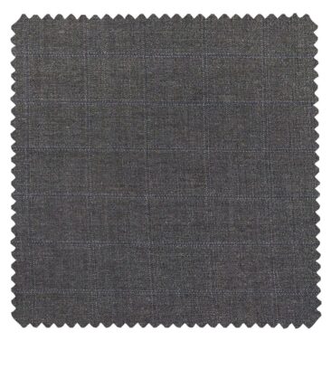 Cadini Italy Men's by Siyaram's Worsted Grey 20% Merino Wool Super 100's Blue Checks Unstitched Suiting Fabric - 3.75 Meter