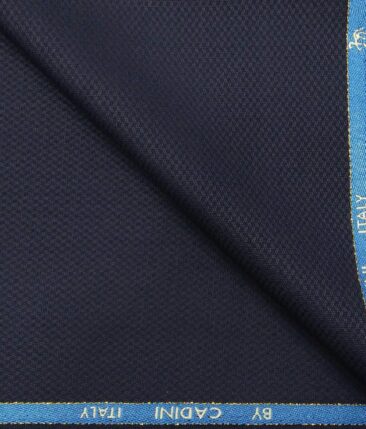 Cadini Italy Men's by Siyaram's Dark Blue Super 90's 20% Merino Wool Zig Zag Structured Unstitched Trouser or Modi Jacket Fabric (1.30 Mtr)