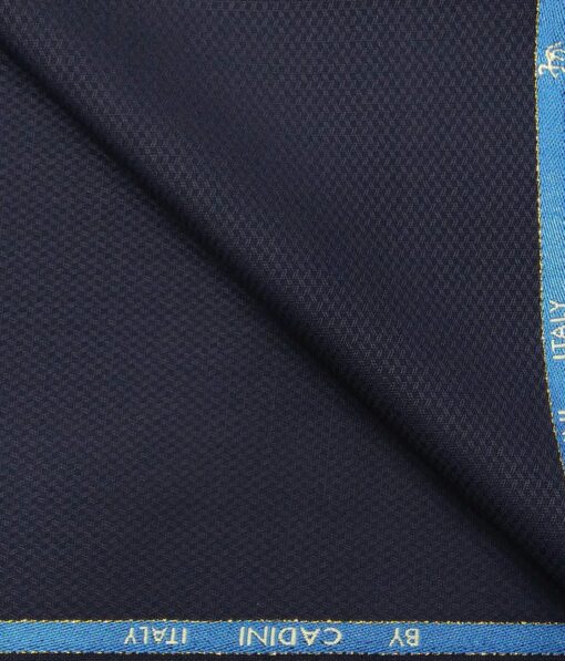 Cadini Italy Men's by Siyaram's Dark Blue Super 90's 20% Merino Wool Zig Zag Structured Unstitched Trouser or Modi Jacket Fabric (1.30 Mtr)