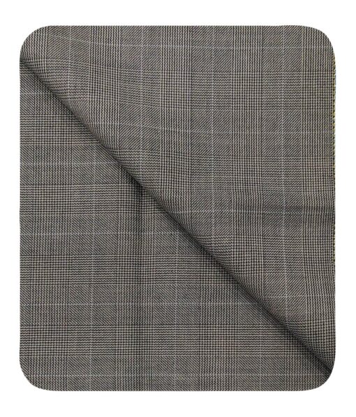 Cadini Italy Men's by Siyaram's Grey Self Checks Super 100's 20% Merino Wool Unstitched Trouser or Modi Jacket Fabric (1.30 Mtr)