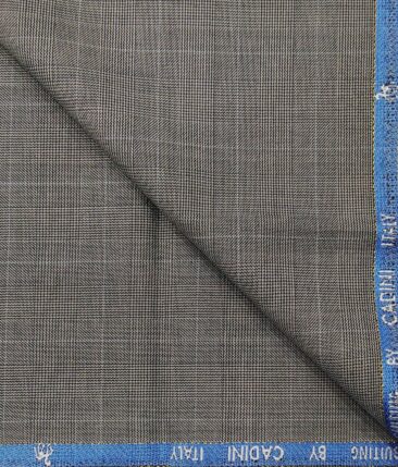 Cadini Italy Men's by Siyaram's Grey Self Checks Super 100's 20% Merino Wool Unstitched Trouser or Modi Jacket Fabric (1.30 Mtr)