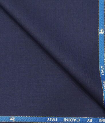 Cadini Italy Men's by Siyaram's Dark Blue Super 100's 20% Merino Wool Herringbone Self Striped Unstitched Trouser or Modi Jacket Fabric (1.30 Mtr)