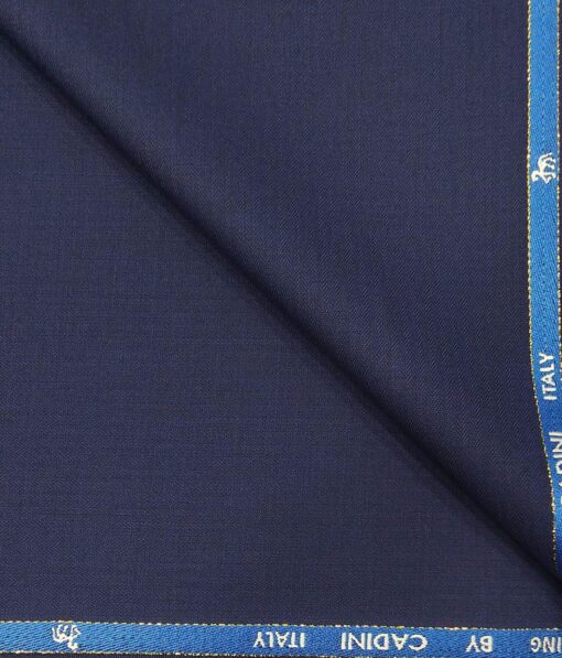 Cadini Italy Men's by Siyaram's Dark Blue Super 100's 20% Merino Wool Herringbone Self Striped Unstitched Trouser or Modi Jacket Fabric (1.30 Mtr)