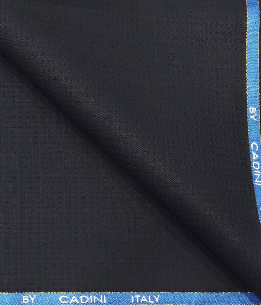 Cadini Italy Men's by Siyaram's Dark Navy Blue Super 90's 20% Merino Wool Dobby Structured Unstitched Trouser or Modi Jacket Fabric (1.30 Mtr)