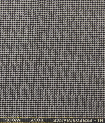 Cadini Italy Men's by Siyaram's Grey & Black 25% Merino Wool Houndstooth Structured Unstitched Trouser or Modi Jacket Fabric (1.30 Mtr)