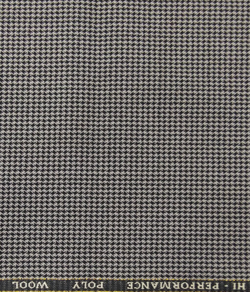 Cadini Italy Men's by Siyaram's Grey & Black 25% Merino Wool Houndstooth Structured Unstitched Trouser or Modi Jacket Fabric (1.30 Mtr)