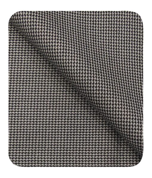 Cadini Italy Men's by Siyaram's Grey & Black 25% Merino Wool Houndstooth Structured Unstitched Trouser or Modi Jacket Fabric (1.30 Mtr)