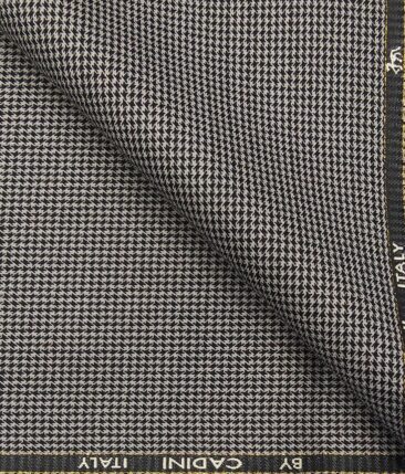 Cadini Italy Men's by Siyaram's Grey & Black 25% Merino Wool Houndstooth Structured Unstitched Trouser or Modi Jacket Fabric (1.30 Mtr)