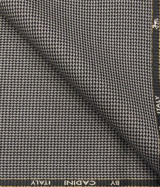 Cadini Italy Men's by Siyaram's Grey & Black 25% Merino Wool Houndstooth Structured Unstitched Trouser or Modi Jacket Fabric (1.30 Mtr)