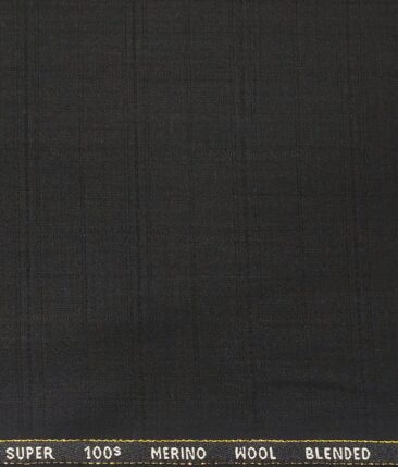 Cadini Italy Men's by Siyaram's Black Super 90's 100% Merino Wool Self Checks Unstitched Trouser or Modi Jacket Fabric (1.30 Mtr)