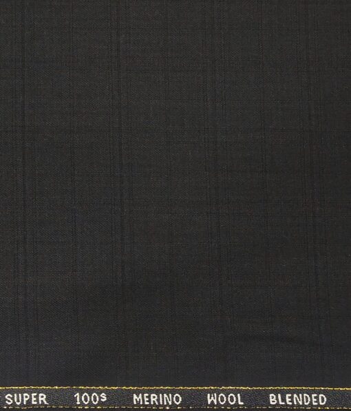 Cadini Italy Men's by Siyaram's Black Super 90's 100% Merino Wool Self Checks Unstitched Trouser or Modi Jacket Fabric (1.30 Mtr)