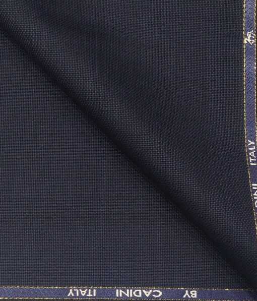 Cadini Italy Men's by Siyaram's Dark Navy Blue 25% Merino Wool Self Structured Unstitched Trouser or Modi Jacket Fabric (1.30 Mtr)